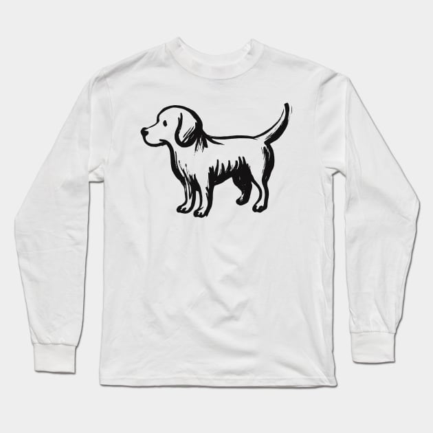 Stick figure dog in black ink Long Sleeve T-Shirt by WelshDesigns